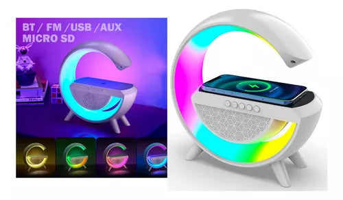 Parlante Bluetooth con Lámpara G y Carga Inalámbrica – Ilumina y Disfruta tu Música