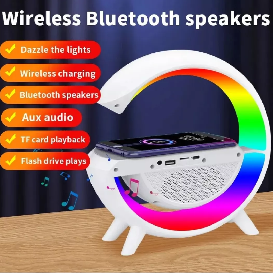 Parlante Bluetooth con Lámpara G y Carga Inalámbrica – Ilumina y Disfruta tu Música