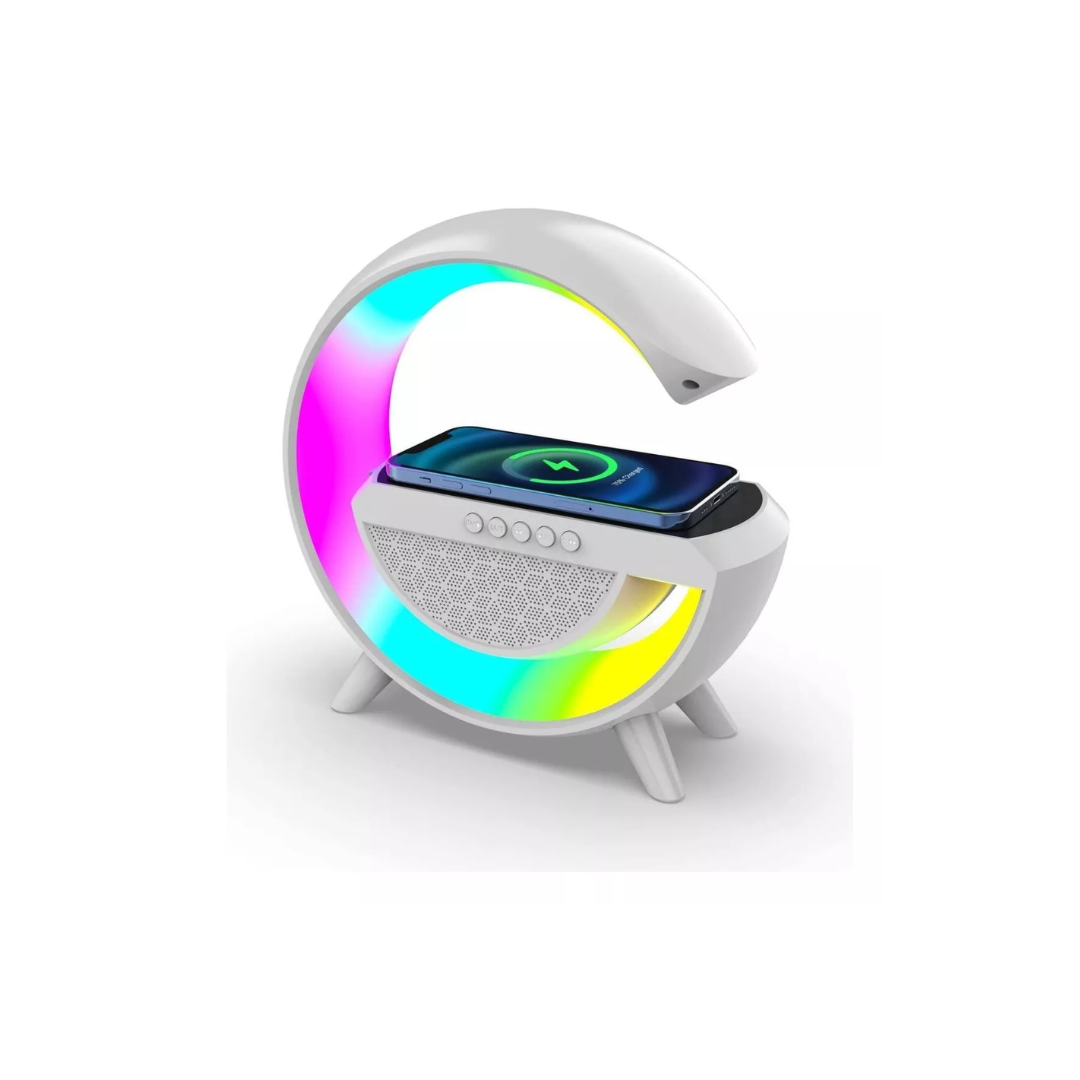 Parlante Bluetooth con Lámpara G y Carga Inalámbrica – Ilumina y Disfruta tu Música